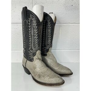 Vintage Cowtown Exotic Shark Skin Cowboy Boots Mens 8 D Gray Black Two Tone